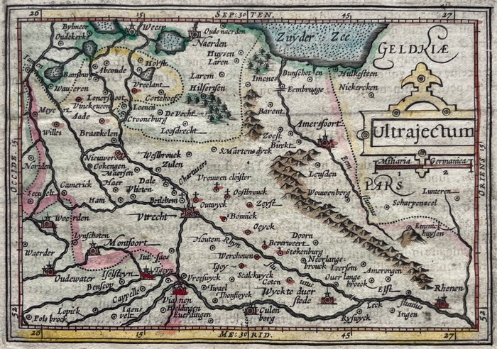 Holland - Utrecht, provinsen, stift; Jodocus Hondius, naar Petrus Bertius - Ultrajectum. Description de l'Evesche d'Utrecht - 1601-1620