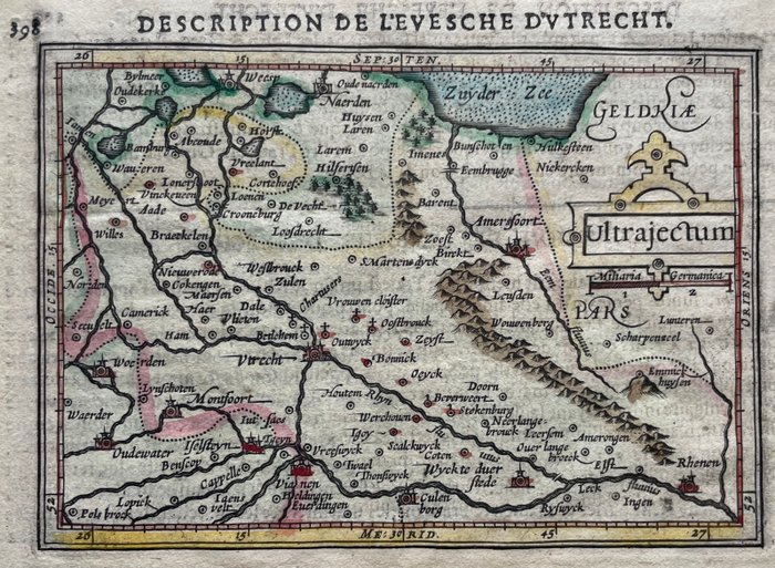 Holland - Utrecht, provinsen, stift; Jodocus Hondius, naar Petrus Bertius - Ultrajectum. Description de l'Evesche d'Utrecht - 1601-1620