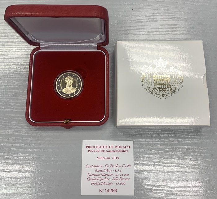 Monaco. 2 Euro 2019 "Honoré V" Proof  (Ingen mindstepris)