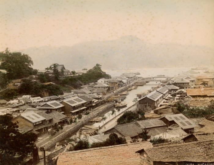 Yokohama School Kusakabe Kimbei Farsari - 5 vues/scènes de Nagasaki (Japon) temples paysages