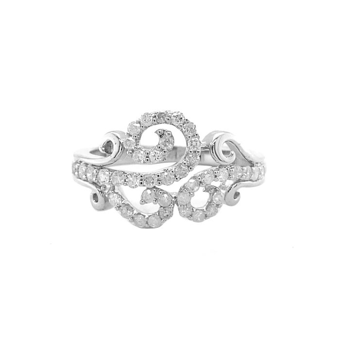 Ring - 14 karat Hvidguld -  049ct tw Diamant (Natur)