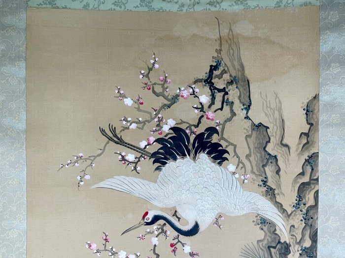 Hængende rullemaleri landskab af fugle og blomst, tilskrevet Okamoto Shūki 岡本秋暉 - Silke - Japan - Edo-perioden (1600-1868)