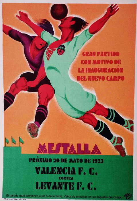 Tormo - Original Poster Football. Year 1923 Mestalla Inauguracion nuevo campo - Valencia F.C. - Levante F.C. - 1920‹erne