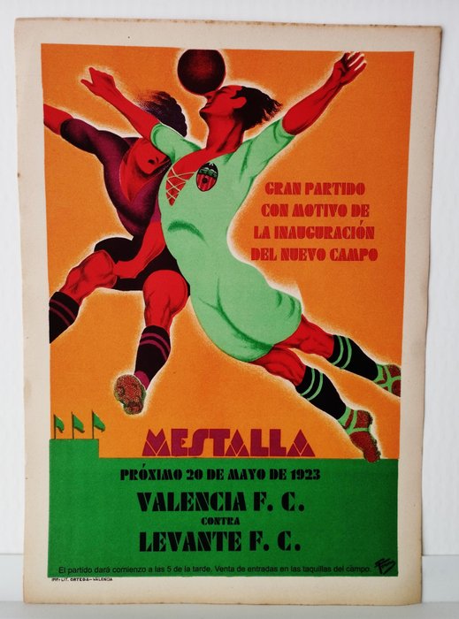 Tormo - Original Poster Football. Year 1923 Mestalla Inauguracion nuevo campo - Valencia F.C. - Levante F.C. - 1920‹erne