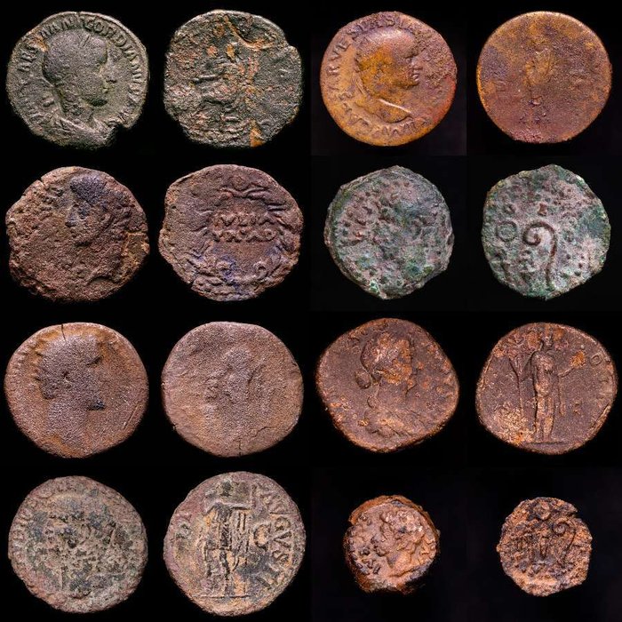 Romerriget (Provinsielt) Lot comprising eight (8) AE coins Ases Dupondius Semis and Quadrants Augustus (3) Claudius I Vespasian Antoninus Pius Faustina II and Gordian III  (Ingen mindstepris)