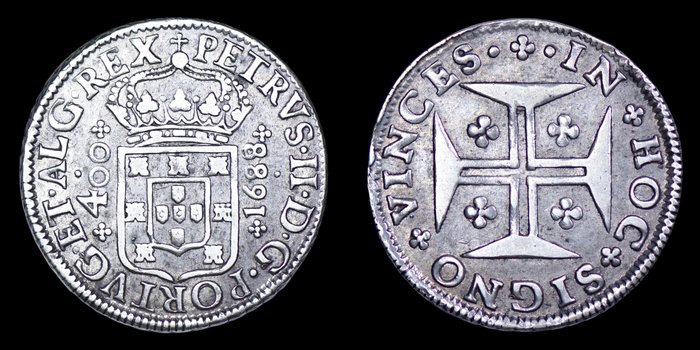 Portugal. D. Pedro II (1683-1706). Cruzado (400 Reis) 1688 - Data Emendada (88 sobre 87) - Lisboa