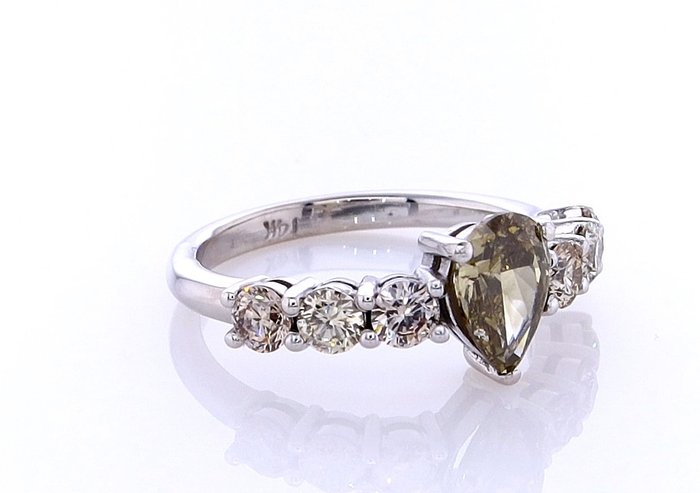 Ring - 14 karat Hvidguld -  1.33ct. tw. Diamant (Naturfarvet) - Diamant