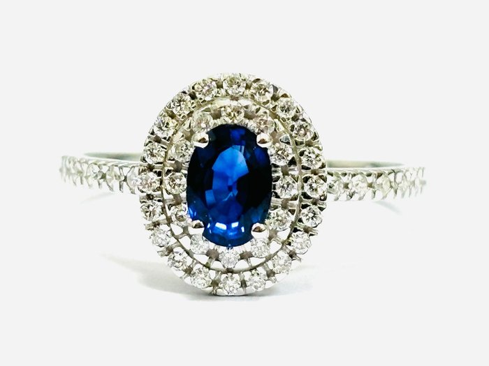 Ring - 18 kraat Hvidguld -  1.60ct. tw. Safir - Diamant - Fremstillet i Italien