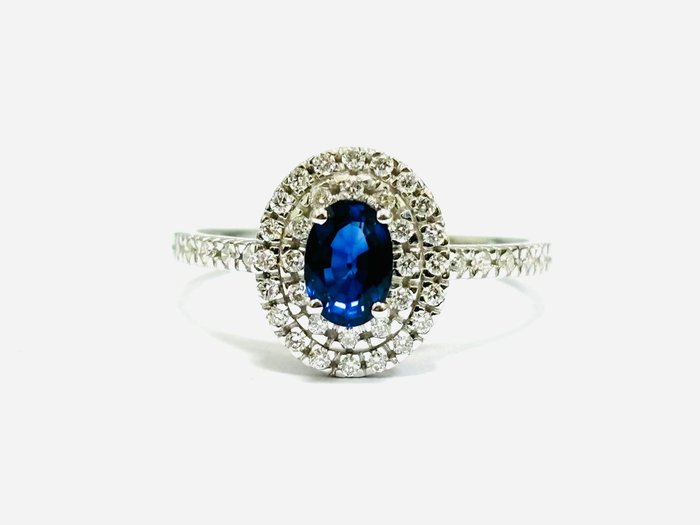 Ring - 18 kraat Hvidguld -  1.60ct. tw. Safir - Diamant - Fremstillet i Italien