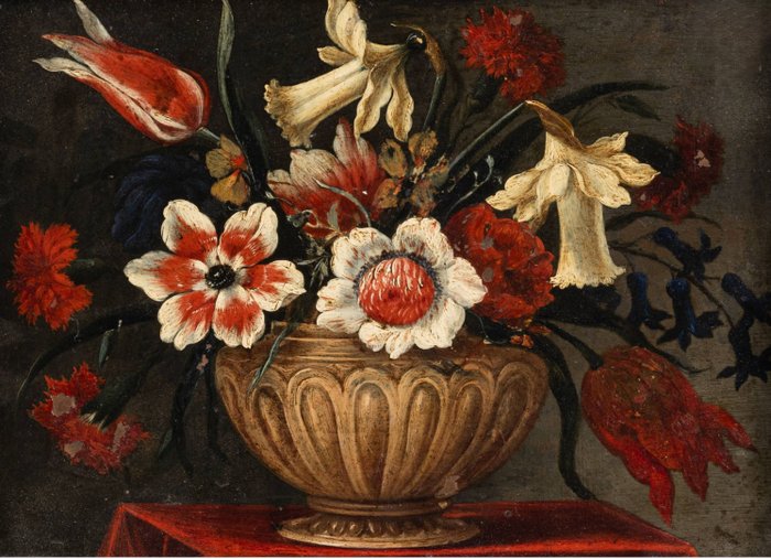 Nicolas Baudesson (1611-1680), Circle of - Stillleben - Blumenstrauß in einer Vase, auf einem Gesims