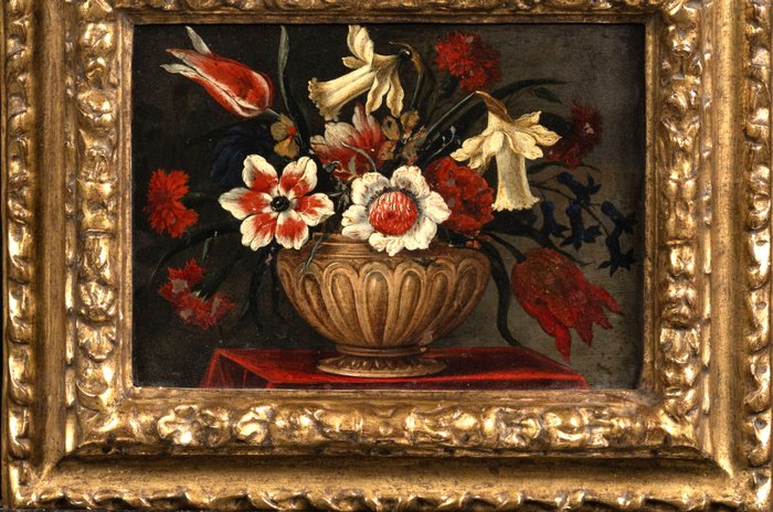 Nicolas Baudesson (1611-1680), Circle of - Stillleben - Blumenstrauß in einer Vase, auf einem Gesims