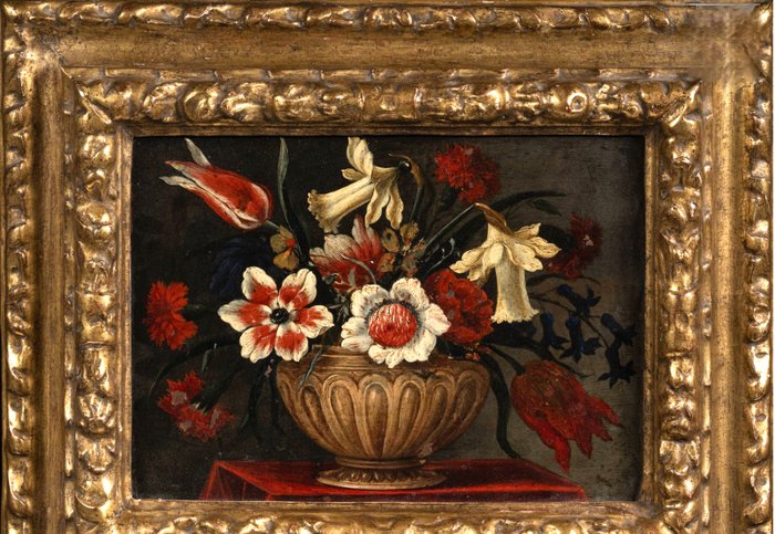 Nicolas Baudesson (1611-1680), Circle of - Stillleben - Blumenstrauß in einer Vase, auf einem Gesims