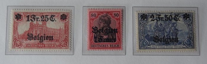 Belgien 1914/1921 - komplet samling af Belgiens besættelse MH*-frimærker på Davo-sider - OBP / COB  OC 1 - 105