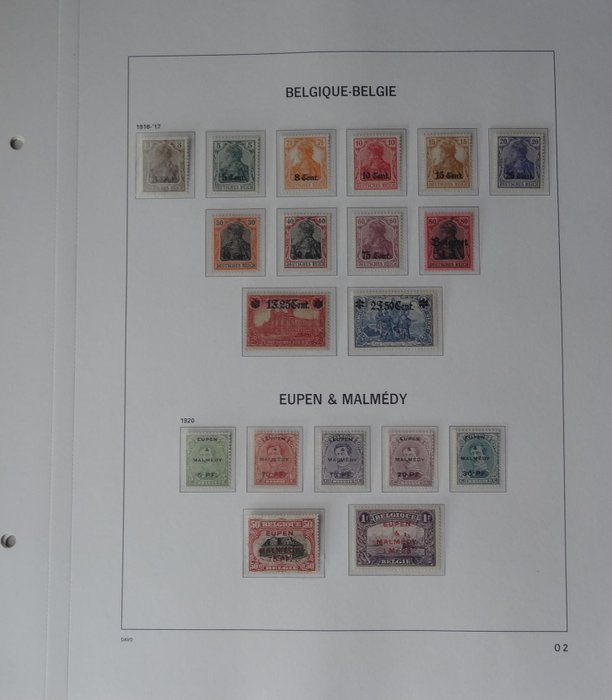 Belgien 1914/1921 - komplet samling af Belgiens besættelse MH*-frimærker på Davo-sider - OBP / COB  OC 1 - 105