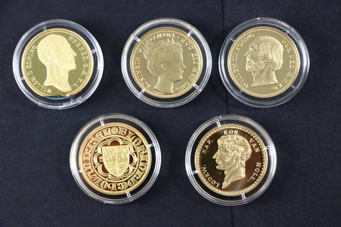 Holland Token Lot van Vergulde 24K Munten Naslagen (5 Stuks)  (Ingen mindstepris)