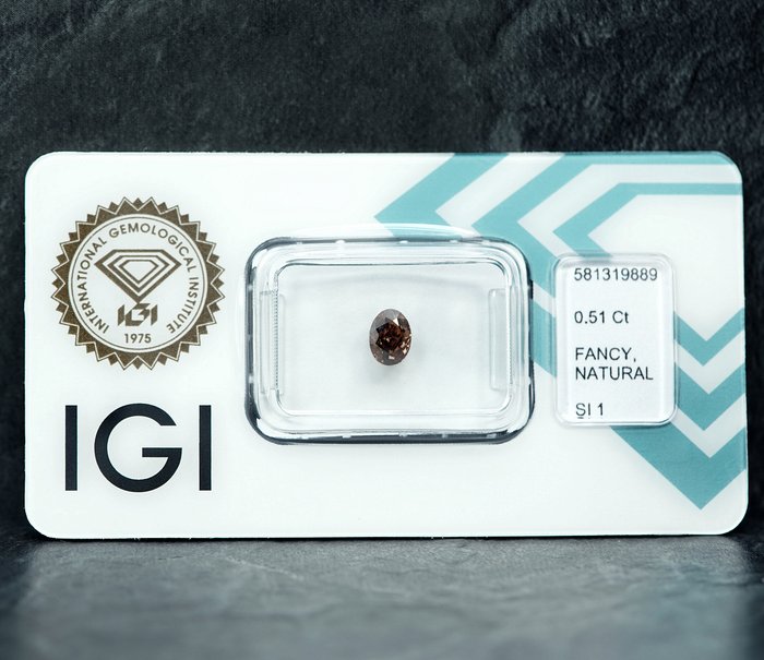 Ingen mindstepris - 1 pcs Diamant  (Naturfarvet)  - 051 ct - Fancy deep Brunlig Orange - SI1 - International Gemological Institute (IGI)