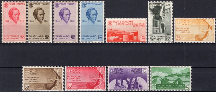 Italien Kongerige 1935 - "Vincenzo Bellini" den komplette + antenneserie, ny med intakt gummi, også med fremragende - Sass. n° 388/393+A90/A94