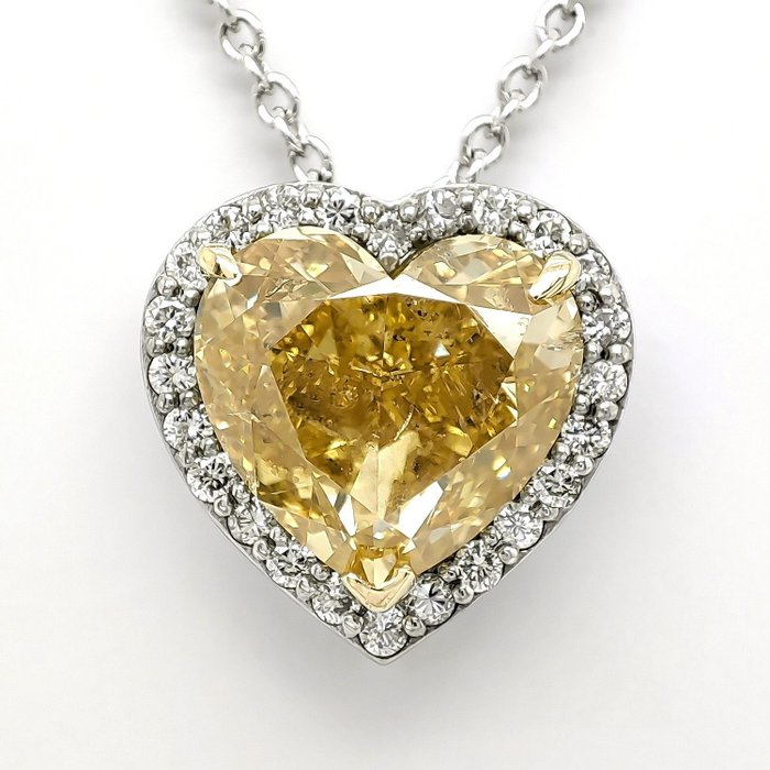 Vedhæng - 14 karat Hvidguld -  4.26ct. tw. Gul Diamant (Naturfarvet) - Diamant