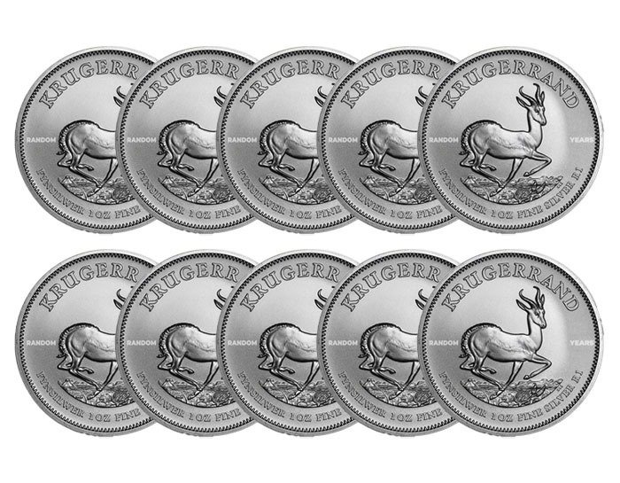 Sydafrika. 10 x 1 oz 1 Rand Silver Krugerrand Coin BU (Random Years)