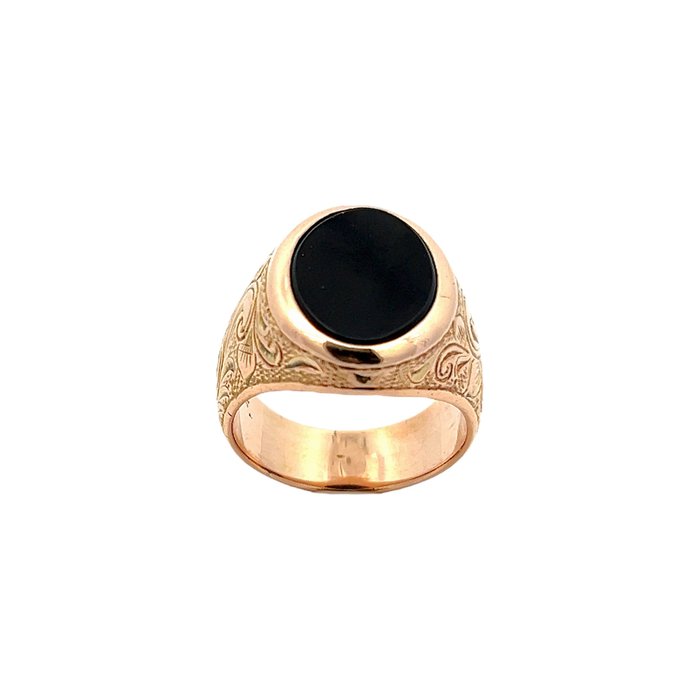 Ring - 14 karat Rosaguld Onyx - Solid signetring