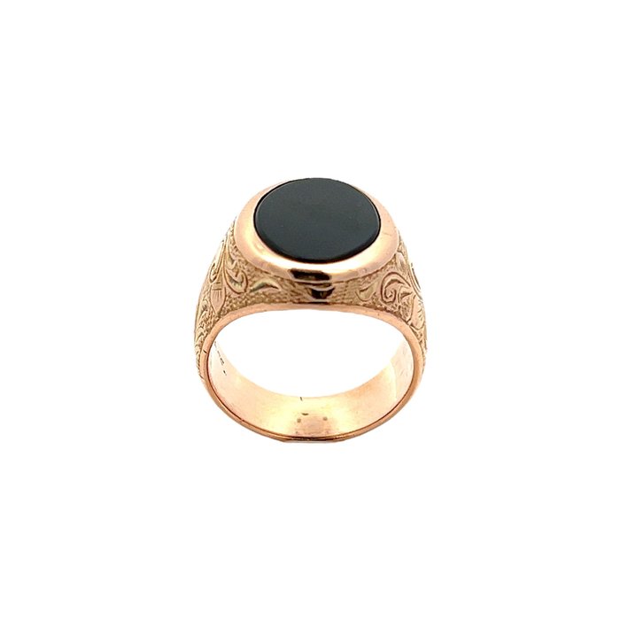 Ring - 14 karat Rosaguld Onyx - Solid signetring