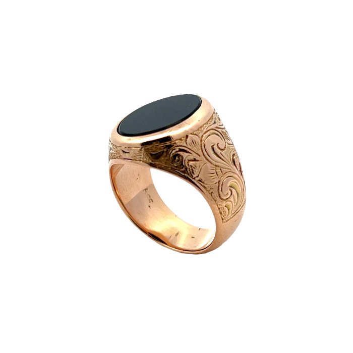 Ring - 14 karat Rosaguld Onyx - Solid signetring