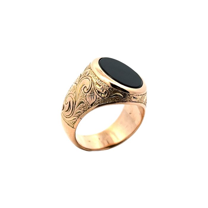 Ring - 14 karat Rosaguld Onyx - Solid signetring