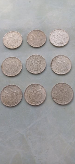 Rumænien. Mihai I (1927-30, 1940-47). A Lot of 9x High Grade Romanian 500 Lei Silver Coins 1944