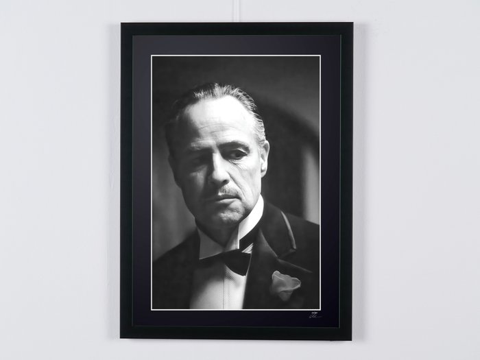 The Godfather Marlon Brando as "Don Vito Corleone" - Fine Art Photography - Luxury Wooden Framed 70X50 cm - Limited Edition Nr 04 of 35 - Serial ID - Original Certificate (COA) Hologram Logo Editor and QR Code - 100% New items