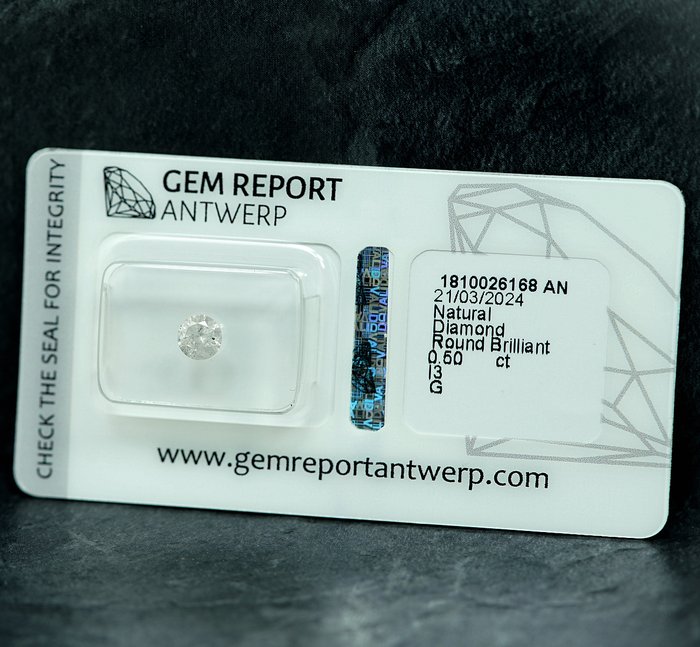 Ingen mindstepris - 1 pcs Diamant  (Natur)  - 0.50 ct - G - I3 - Gem Report Antwerp (GRA)