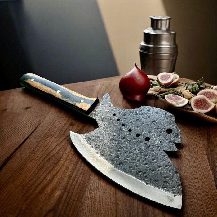 Køkkenkniv - Chef's knife - Stål, Enestående, europæisk køkkenkniv med kokkekniv (gammel tilføjelse) 1095 højkulstofstål, gammel - Europa