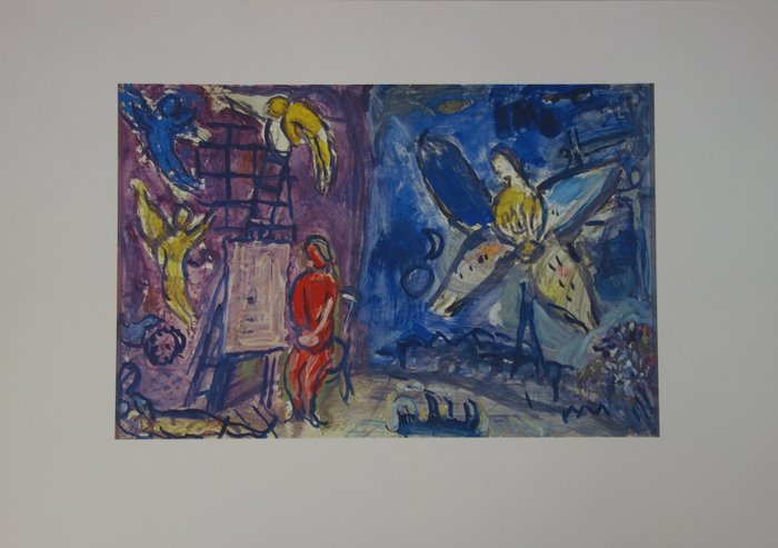 Marc Chagall (1887-1985) - Peintre, ange et tour Eiffel