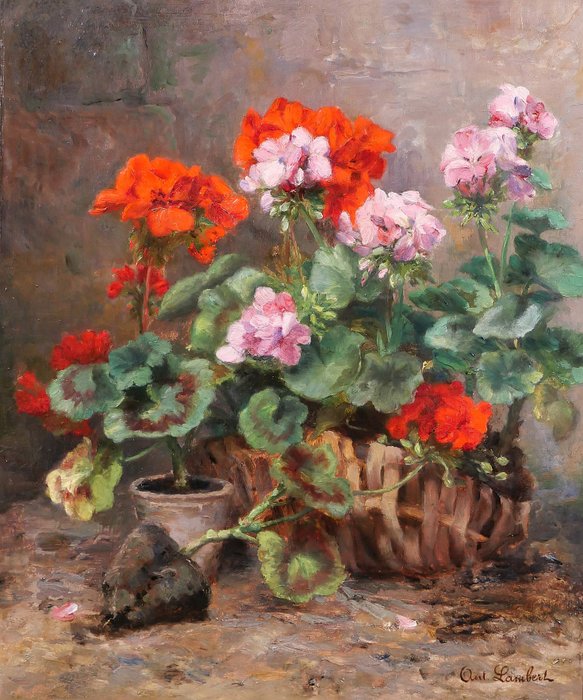 Antoine Lambert (XIX) - Garden still life of geraniums