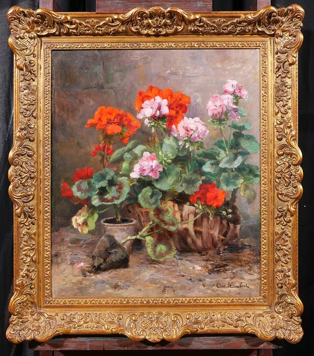 Antoine Lambert (XIX) - Garden still life of geraniums