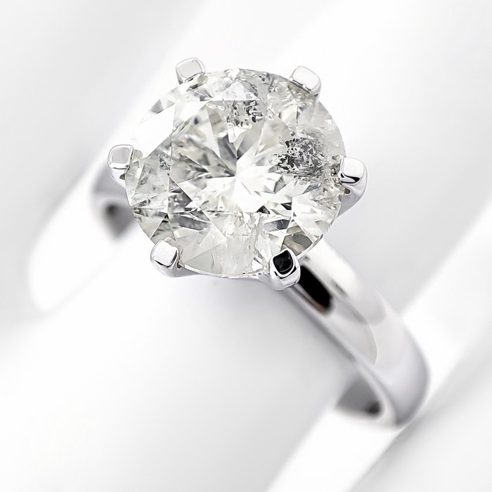 Ring - 14 karat Hvidguld -  3.10ct. tw. Diamant (Natur)