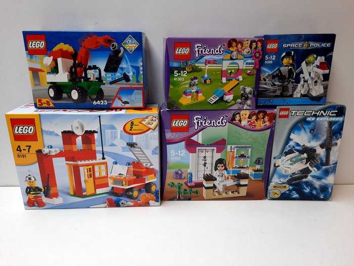 Lego - diverse - 6423+6191+41303+8399+8005+41002 - Mini Tow Truck+Brandweer bouwset +Puppy Speeltuin +Space Police +Ice Explorer+Emma's Karateles