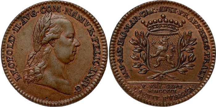 Østrigs Holland. Leopold II. (1790-1792). Jeton Brussels mint - 1791 - by Th. van Berckel - HIGH QUALITY - SCARCE