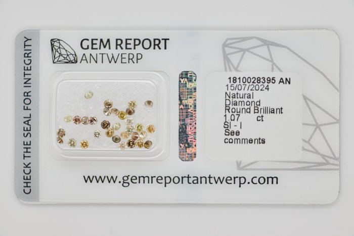 Ingen mindstepris - 32 pcs Diamant  (Naturfarvet)  - 1.07 ct - Rund - I3, SI1 - Gem Report Antwerp (GRA)