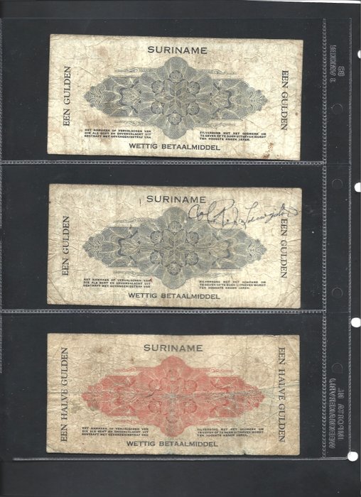 Surinam. - 3 banknotes 1942  (Ingen mindstepris)