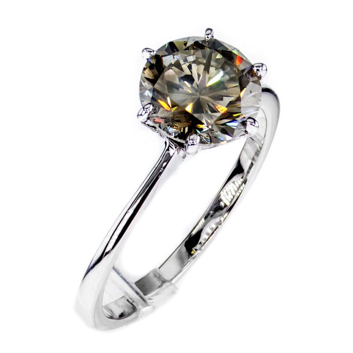 Ingen mindstepris - Forlovelsesring - 14 karat Hvidguld -  2.02ct. tw. Diamant (Naturfarvet)