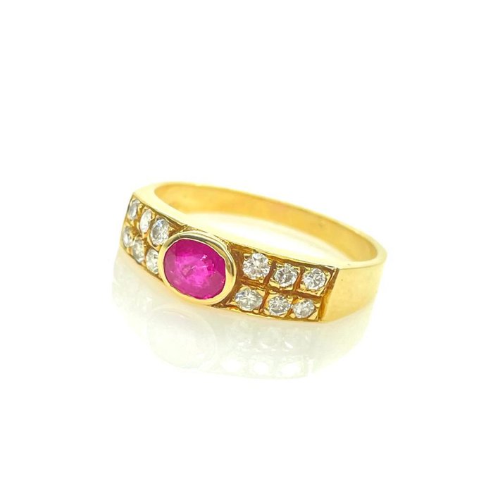 Ring - 18 kraat Gulguld -  0.49ct. tw. Rubin - Diamant - Ruby diamantring