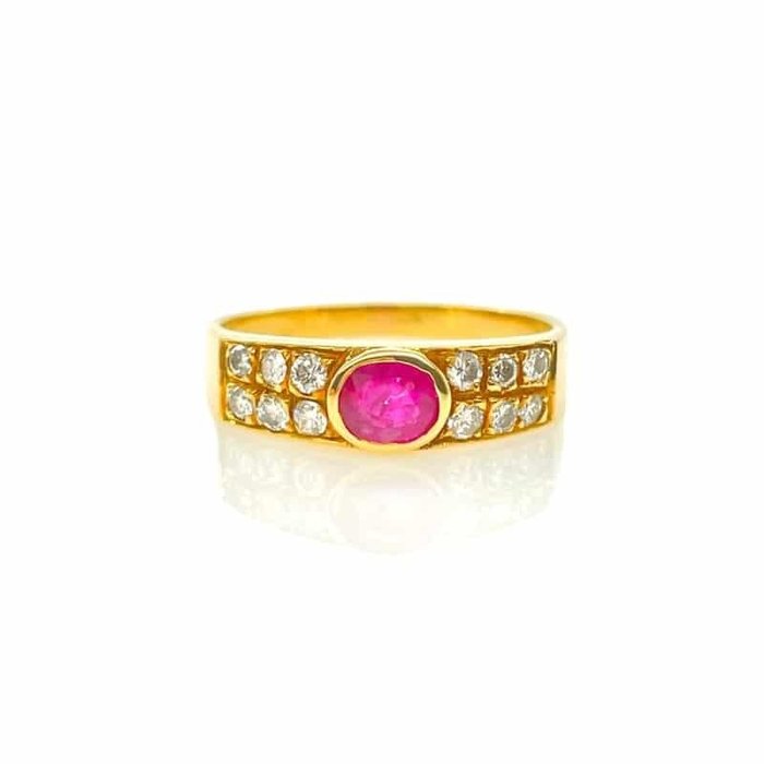 Ring - 18 kraat Gulguld -  0.49ct. tw. Rubin - Diamant - Ruby diamantring