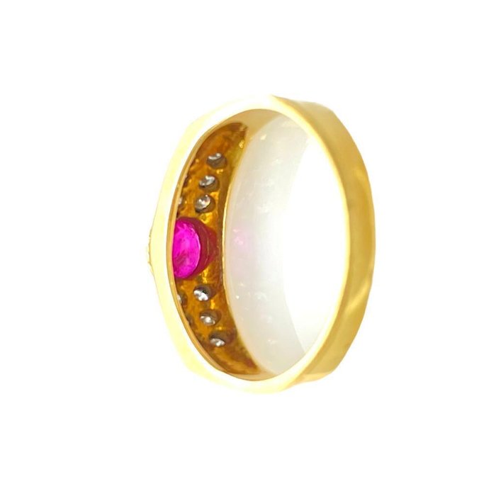 Ring - 18 kraat Gulguld -  0.49ct. tw. Rubin - Diamant - Ruby diamantring