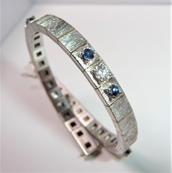 Armbånd - 18 kraat Hvidguld -  1.25ct. tw. Diamant (Natur)  - Safir - Guldsmedearbejde 25 g