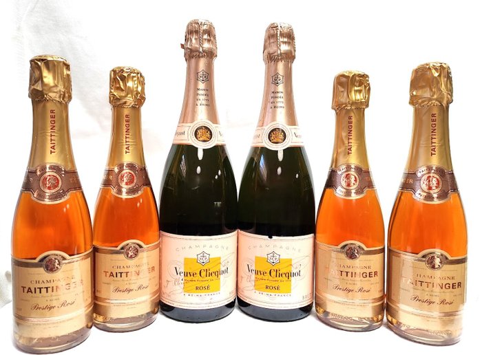 Taittinger, Veuve Clicquot, Champagne Veuve Clicquot Rosé  0,75 l  x2  Taittinger Prestige Rosé (0,375 l) x4 - Reims Brut - 6 Bottle (0,75 L), Bottles (0,37 L)