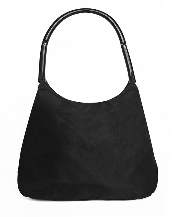 Prada - Hobo Bag , Classic Tessuto Nylon Nero e Manico Bachelite - Skuldertaske