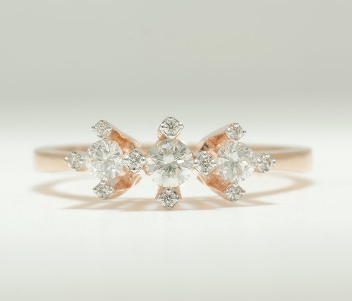 Statement-ring - 14 karat Rosaguld -  0.31ct. tw. Diamant (Natur) - Ring med tre sten