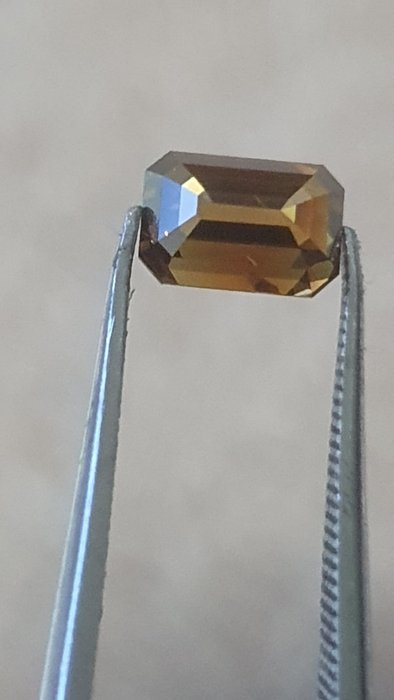 1 pcs Diamant  (Naturfarvet)  - 1.00 ct - Smaragd - Fancy deep Brunlig, Orange nuance Gul - I1 - Antwerp Laboratory for Gemstone Testing (ALGT)