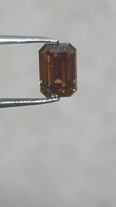 1 pcs Diamant  (Naturfarvet)  - 1.00 ct - Smaragd - Fancy deep Brunlig, Orange nuance Gul - I1 - Antwerp Laboratory for Gemstone Testing (ALGT)