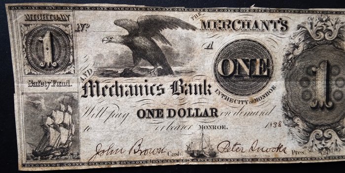 Förenta staterna - Obsolete Currency - 1 Dollar 18xx - Merchanics Bank - remainder  (Ingen mindstepris)